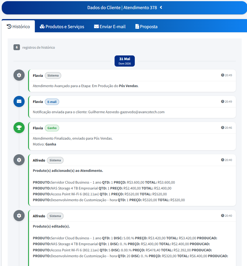 Histórico de atendimento MegPlus